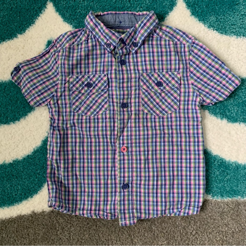 Ben Sherman Baby Boy Short Sleeve Collared Shirt (Blue/Pink/Green) Size 1/2Y